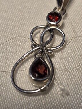 Sterling Silver Garnet Teardrop Pendant - Deep Red